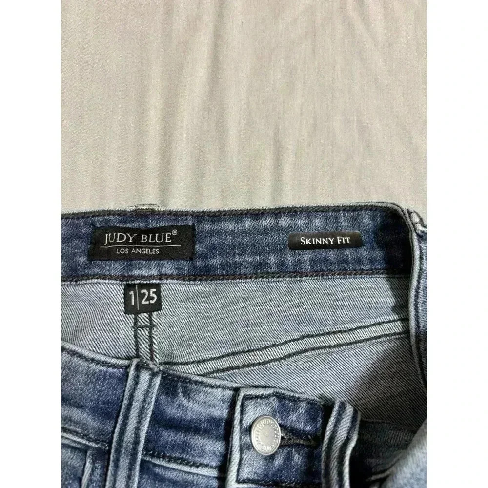 Judy Blue Jeans Womens 1/25 (26x23 Actual) Skinny Fit Medium Blue Stretch raw - Picture 6 of 7